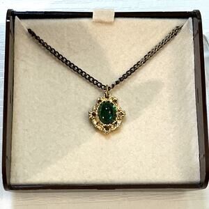Vintage Ronte of Hollywood Filigree Simulated Emerald Pendant Original Box